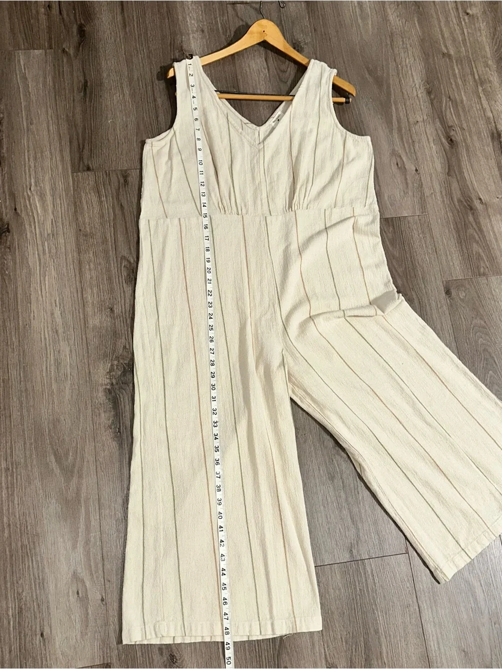 Cotten Jumpsuit Wide Leg Flax Beige Roomy Summer Breathable Fabric - Picture 7 of 8